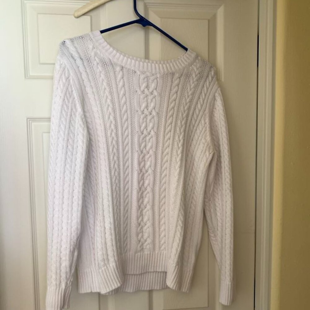 White cotton cable knit sweater